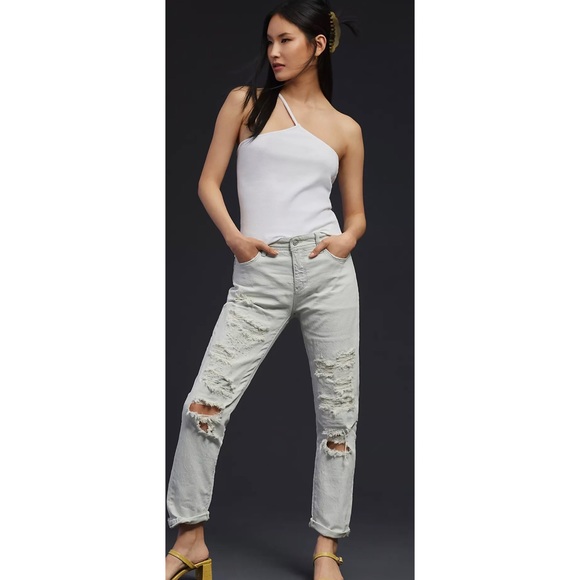 Anthropologie Pilcro Destroyed Mid-Rise Slim Boyfriend Jeans Light Wash Size 32 - Picture 2 of 11